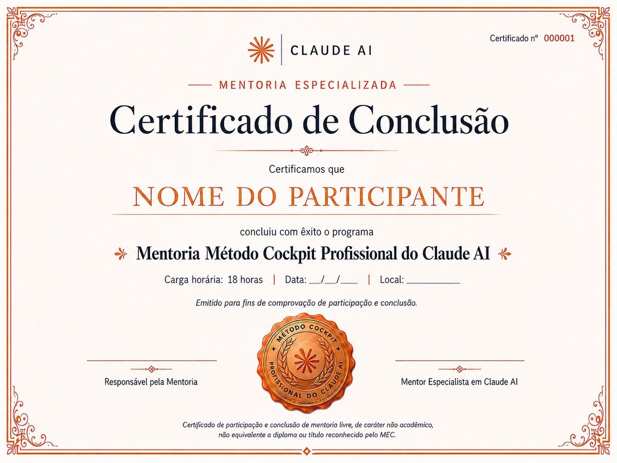 Modelo do Certificado de Conclusão da Mentoria Método Cockpit Profissional do Claude AI